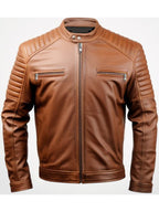 Men’s Classic Swiss Brown Cafe Racer Leather Jacket