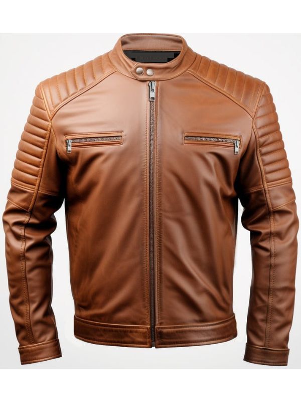 Men’s Classic Swiss Brown Cafe Racer Leather Jacket