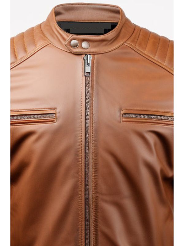 Men’s Classic Swiss Brown Cafe Racer Leather Jacket