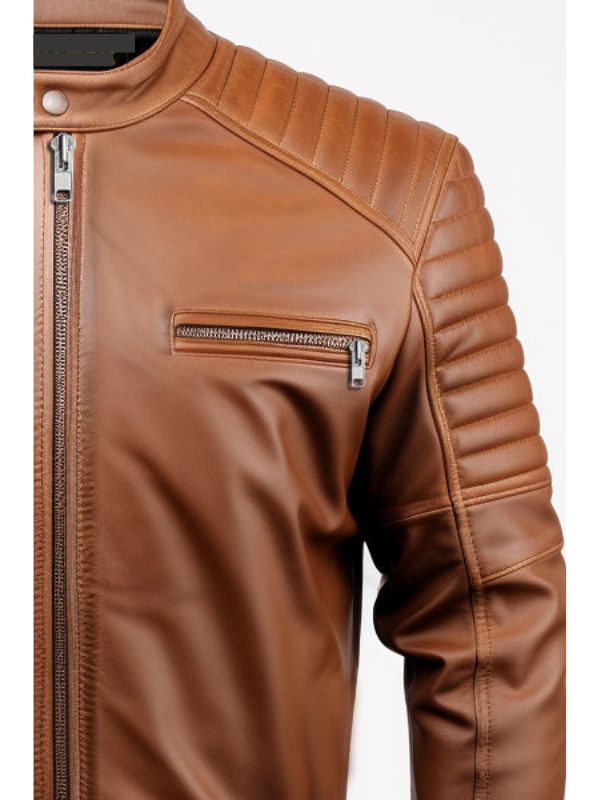 Men’s Classic Swiss Brown Cafe Racer Leather Jacket