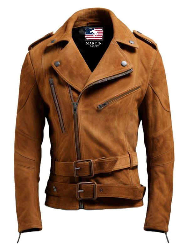 Men’s Double Belted Suede Leather Jacket