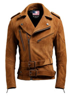 Men’s Double Belted Suede Leather Jacket