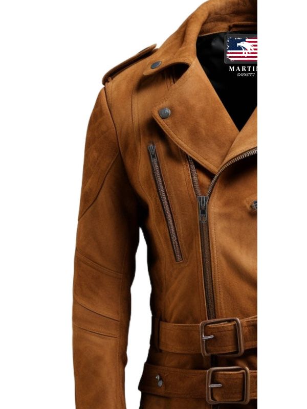 Men’s Double Belted Suede Leather Jacket