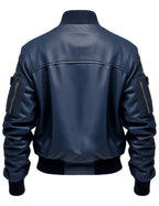 Men Flight Bomber Blue Leather Jacket – Bomber Leather Jacket