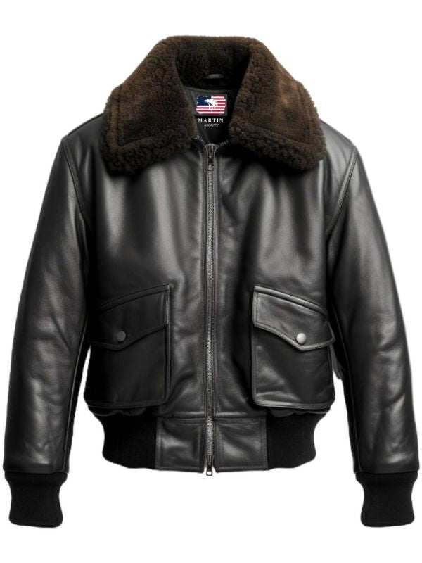 Men’s G1 Black Leather Flight Bomber Jacket