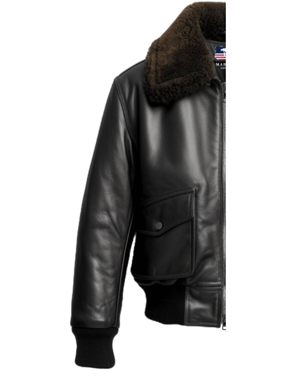 Men’s G1 Black Leather Flight Bomber Jacket