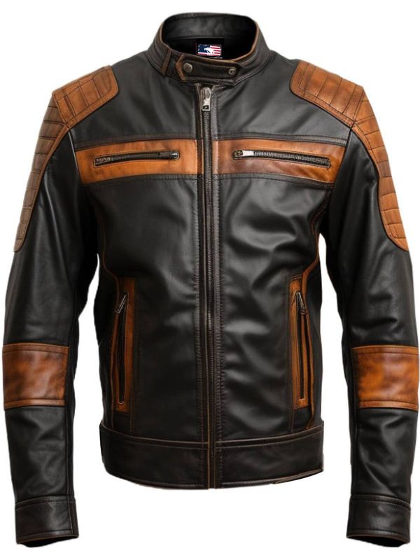Men’s Orange and Black Waxed Leather Jacket