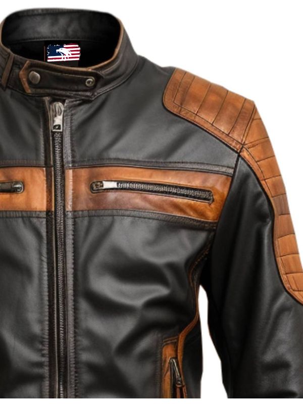 Men’s Orange and Black Waxed Leather Jacket