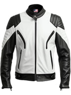 Men’s White and Black Leather Jacket – Biker Style
