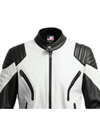 Men’s White and Black Leather Jacket – Biker Style
