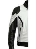 Men’s White and Black Leather Jacket – Biker Style