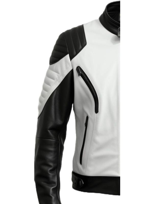 Men’s White and Black Leather Jacket – Biker Style
