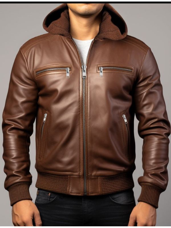 Men’s Michael Clark Brown Leather Hooded Jacket