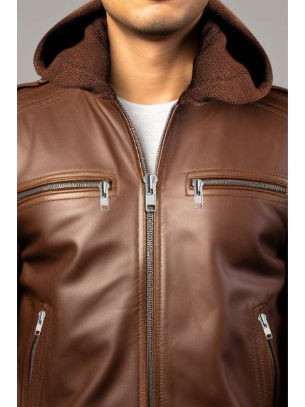Men’s Michael Clark Brown Leather Hooded Jacket