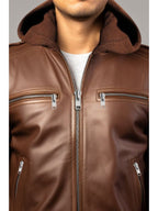 Men’s Michael Clark Brown Leather Hooded Jacket
