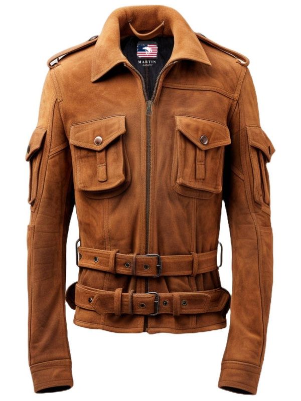 Men’s Military Style Suede Leather Jacket