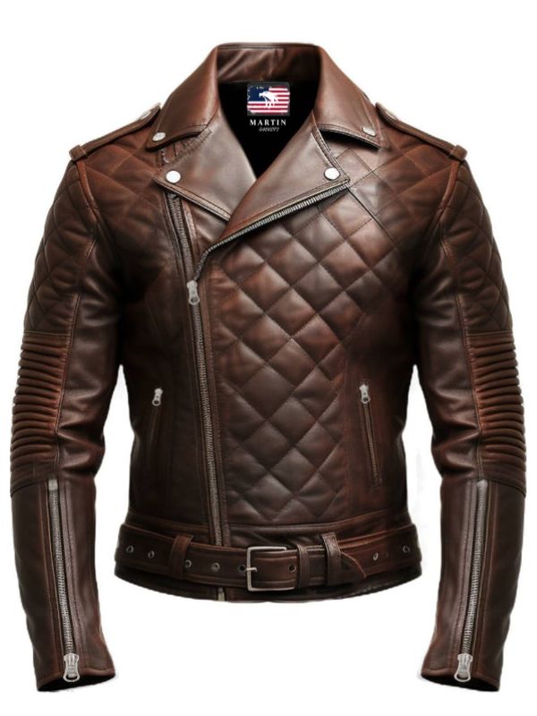 Men’s Quilted Biker Brown Leather Jacket
