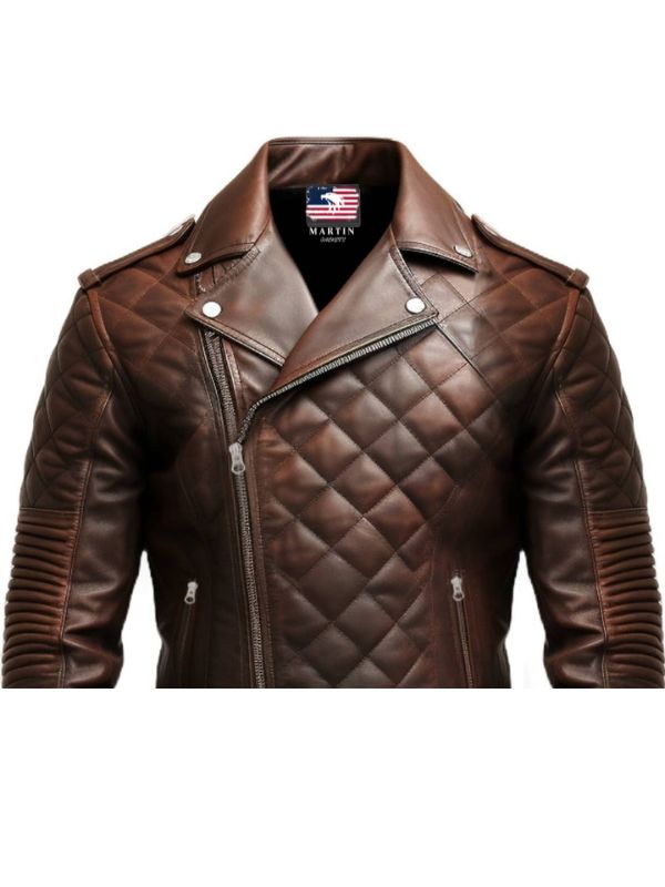 Men’s Quilted Biker Brown Leather Jacket