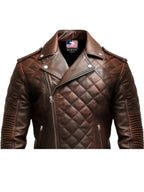 Men’s Quilted Biker Brown Leather Jacket