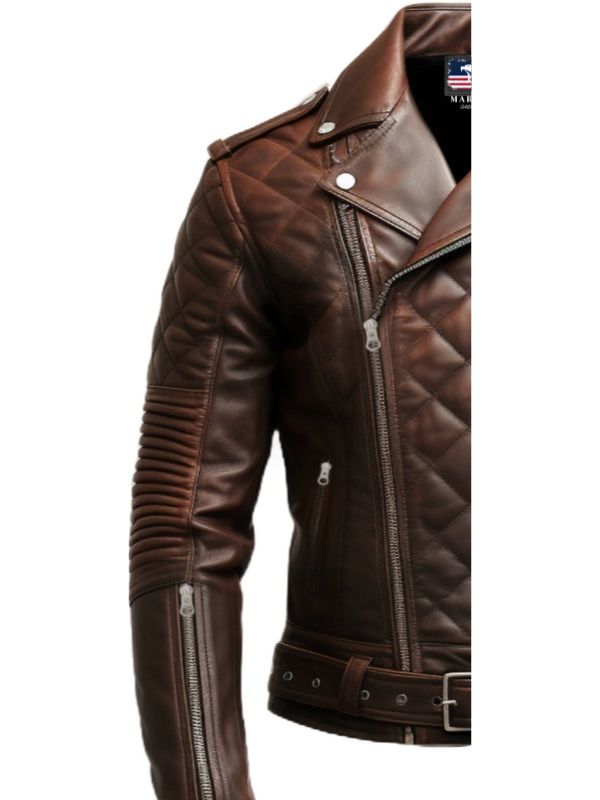 Men’s Quilted Biker Brown Leather Jacket