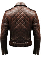 Men’s Quilted Biker Brown Leather Jacket