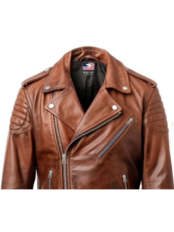 Men’s Real Leather Brown Biker Jacket