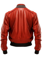 Men Red Leather Bomber Jacket
