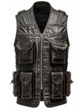 Men’s Rub Off Military Leather Vest