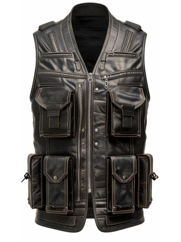 Men’s Rub Off Military Leather Vest
