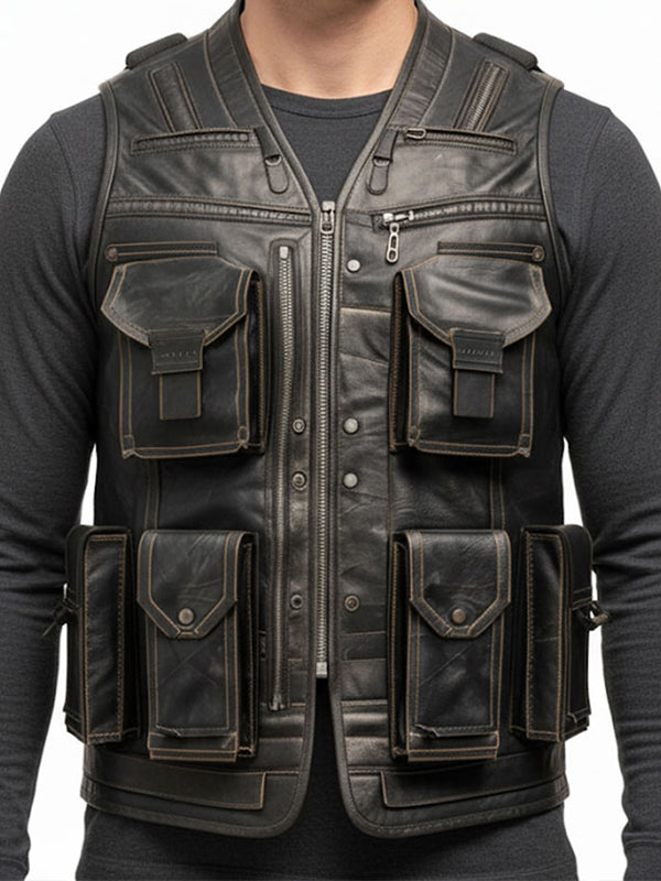 Men’s Rub Off Military Leather Vest