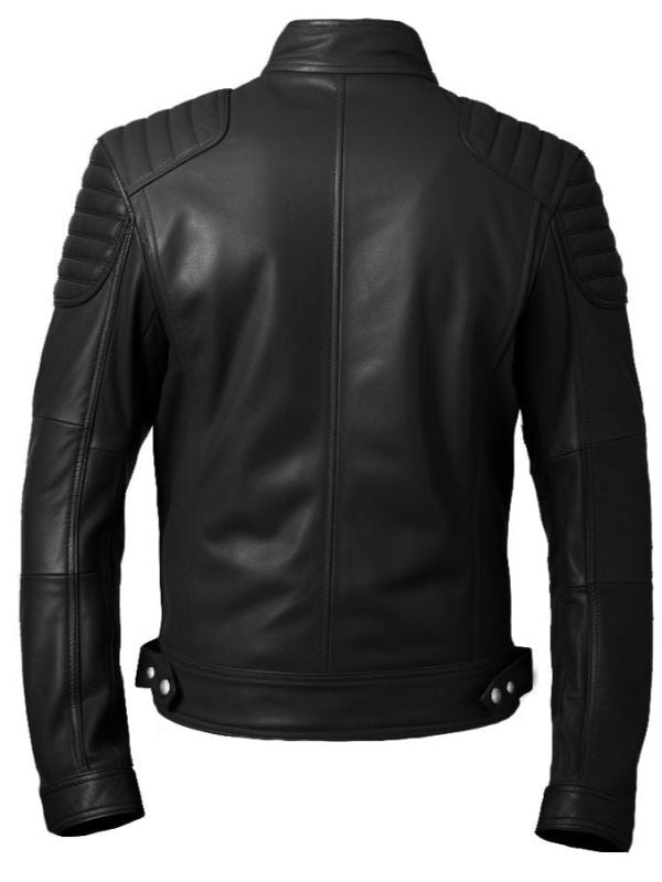 Men Slim-fit Rider Black Leather Flap Pocket Jacket