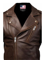 Men Slimfit Rider Brown Leather Jacket