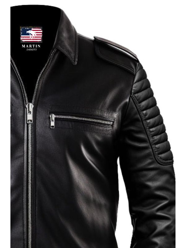 Men Slimfit Style Black Leather Jacket