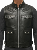Men Storm Black Leather Vest
