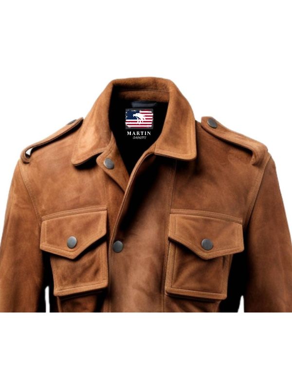 Men’s Strap Pockets Suede Leather Jacket