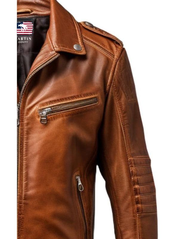 Men’s Stylish Belted Brown Vintage Leather Biker Jacket