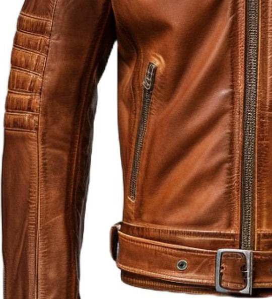 Men’s Stylish Belted Brown Vintage Leather Biker Jacket