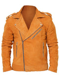 Men Suede Leather Camel Color Biker Leather Jacket