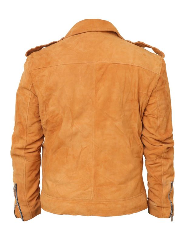 Men Suede Leather Camel Color Biker Leather Jacket