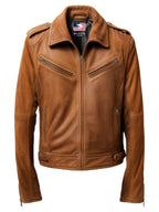 Men’s Suede Leather Jacket – Camel Brown