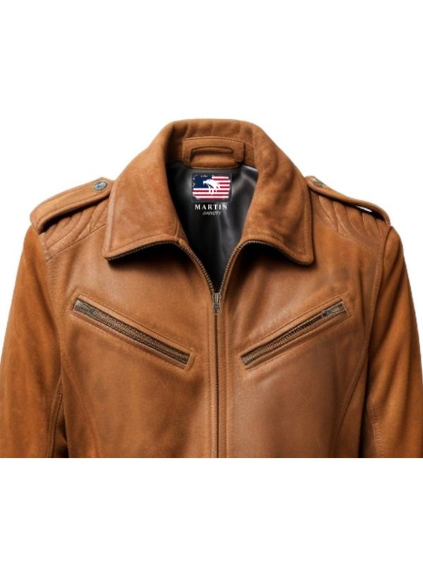Men’s Suede Leather Jacket – Camel Brown