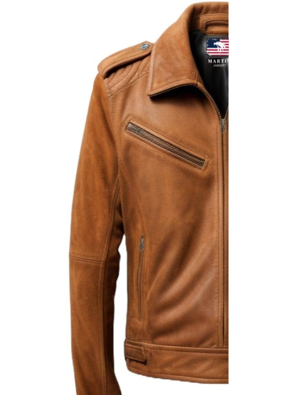 Men’s Suede Leather Jacket – Camel Brown