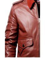 Men’s Tan Brown Bomber Leather Jacket – James Brown Leather Jacket