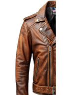 Men’s Vintage Biker Brown Leather Jacket – Vintage Brown Leather Jacket