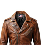 Men’s Vintage Biker Brown Leather Jacket – Vintage Brown Leather Jacket