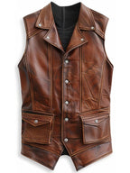 Men’s Vintage Brown Leather Vest – Genuine Leather Biker Style