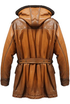 Men’s Vintage Hooded Fur Leather Coat – Classic Tan Brown Outerwear