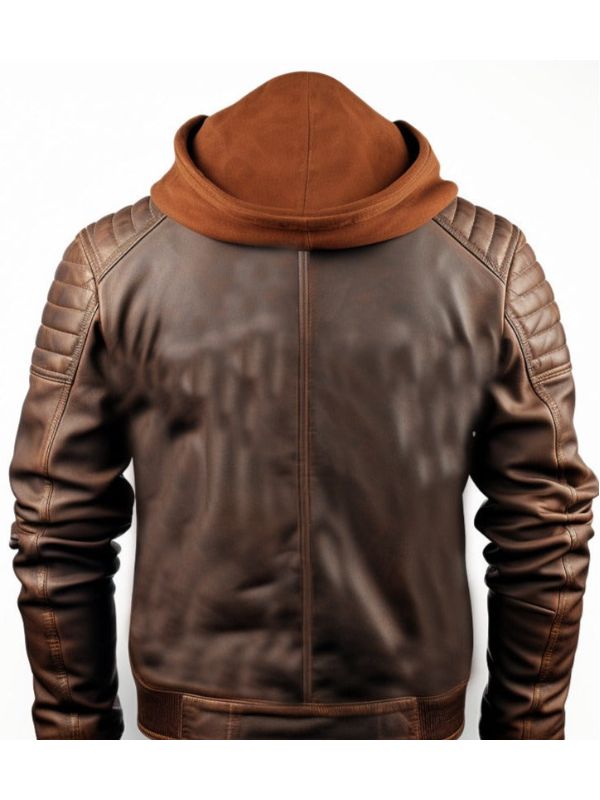 Men Voguish Brown Detachable Hooded Leather Jacket