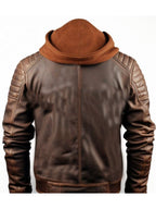Men Voguish Brown Detachable Hooded Leather Jacket