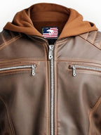 Men Voguish Brown Detachable Hooded Leather Jacket